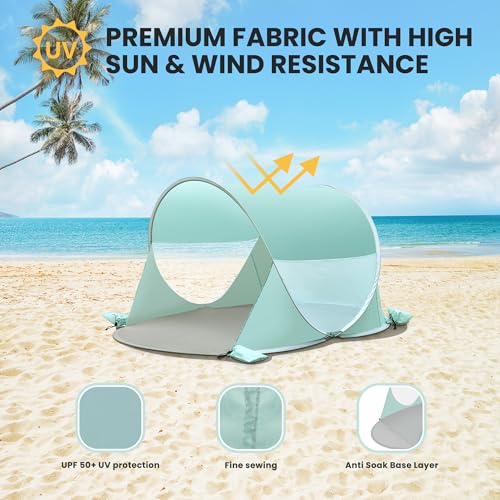 ISILER Pop Up Beach Tent, Portable Outdoor Shade Tent, UPF 50+ Beach Shelter, Easy Setup Windproof Waterproof Canopy