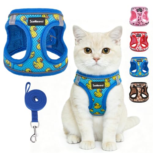 SCENEREAL Cat Harness & Leash Set Escape Proof - Adjustable Air Mesh Vest with Reflective Strips for Kittens, Puppies, Rab...