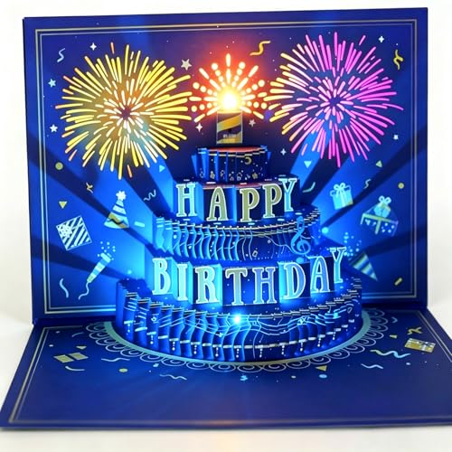 MZD8391 3D Pop Up Birthday Cards, Musical LED Lights Birthday Cards, Greeting Cards, Birthday Gifts for Mom Women Men Kids...