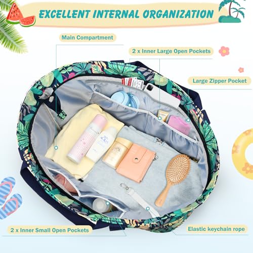 ZENTREON Extra Large Beach Bags for Women, Waterproof Beach Tote Bag with Zipper and Wet Pocket, Foldable Swim Pool Bag
