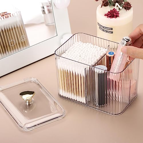Tbestmax Qtip Holder Dispenser 3-Section Clear Bathroom Organizer Jar 3 Grids Cotton Swab/Pad/Ball Holder Container Cosmet...