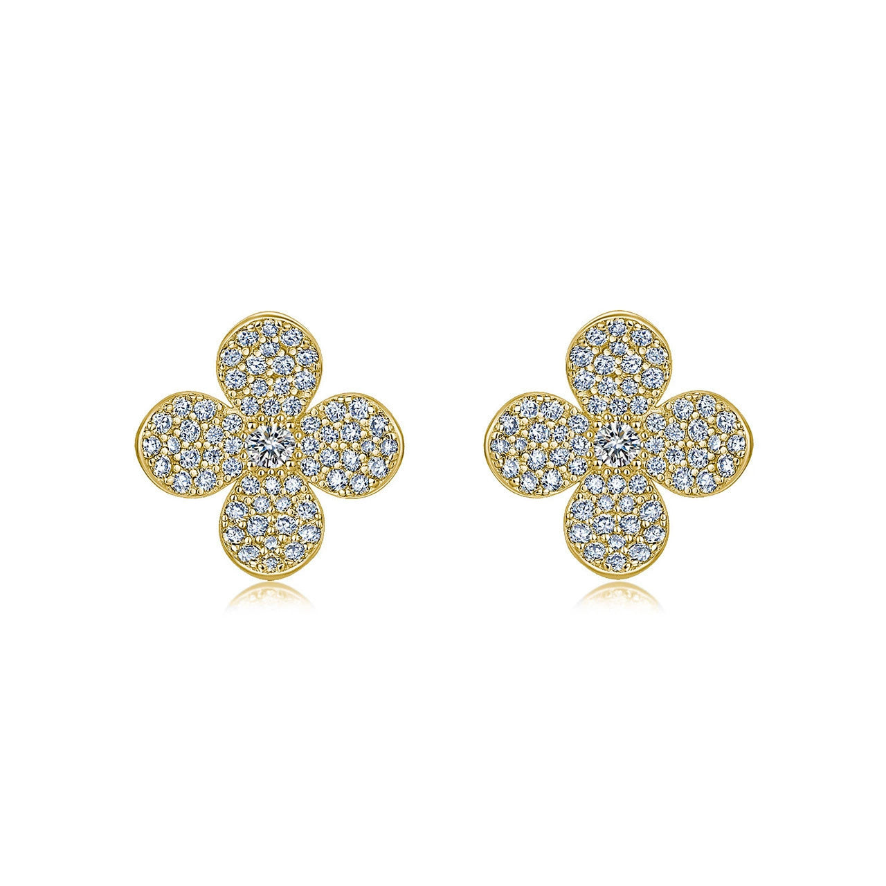 S925 Sterling Silver Full Pave Clover Stud Earrings, D-VVS1 Moissanite, Platinum Plated 2.5g Elegant Women's Jewelry Gift Set