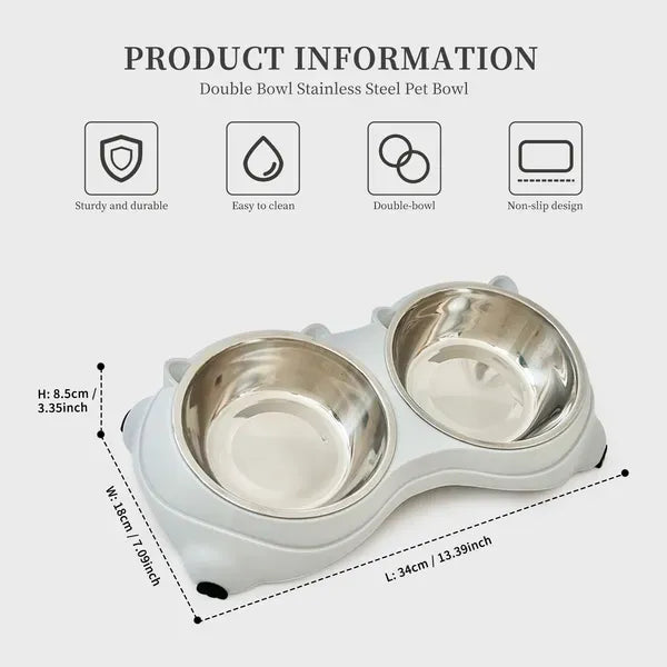 Macaron Pink-Dual Stainless Steel Pet Bowls, 600ml Each, Non-Slip, Dishwasher Safe For Small-Medium Pets