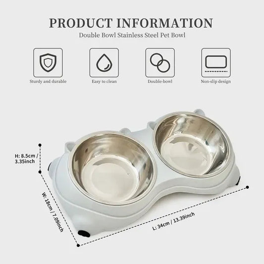 Macaron Pink-Dual Stainless Steel Pet Bowls, 600ml Each, Non-Slip, Dishwasher Safe For Small-Medium Pets