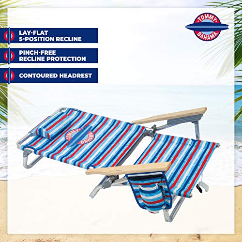 Tommy Bahama 5-Position Classic Lay Flat Folding Backpack Beach Chair, Aluminum, Red, White, and Blue Stripe