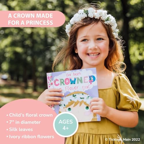 Tickle & Main Personalized Flower Girl Proposal Book & Crown Set - Silk Organza Floral Headband, Ages 1+ - Gift Box - Than...