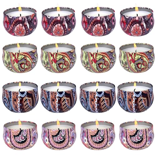 KNOURT 16 Pack Scented Candles Gift Set, Natural Soy Wax Travel Tin Candles for Home Scented, Ideal for Christmas, Birthda...