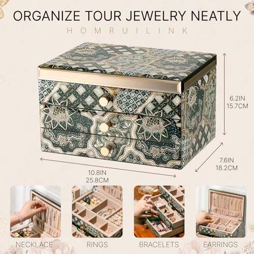 Homruilink High End Glass Jewelry Box, 3 Layer Jewelry Organizer,Velvet-Lined Case For Ring, Necklace, Earring, Bracelet S...
