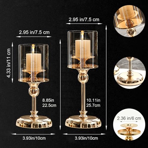 MrMrKura Gold Candle Holder for Table Centerpiece, Set of 2 Decorative Candle Holders for Pillar Candles, Tall Candle Hold...