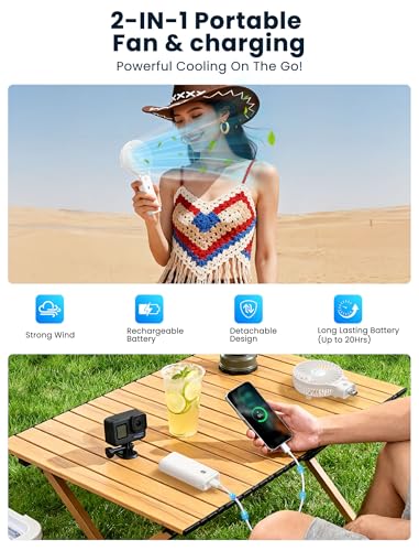 HandFan 5200mAh Portable Handheld Fan - 3 Speeds, 180° Foldable, Rechargeable Personal Cooling Fan, 20H Long Runtime for T...