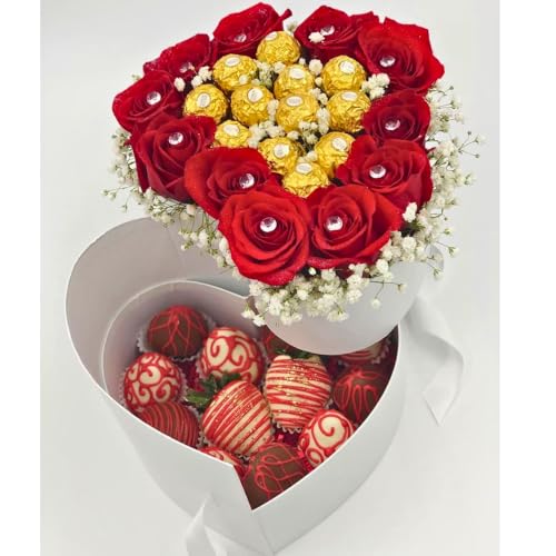 UNIKPACKAGING Premium Quality Heart Shaped Flower Box, Floral Gift Box, with Lids, Size 9x8x6.5, for Luxury Style Flower A...