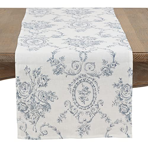 SARO LIFESTYLE Ornate Floral Linen Blend Table Runner – Decorative Table Runner for Dining & Console Tables, 16"x90"