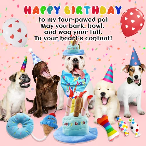 lilfrd Dog Birthday Toy Set, 9Pcs Plush Pet Toy for Small Dogs, Includes Squeaky Cake Hat, Bandana, Dessert Themed Toys, B...