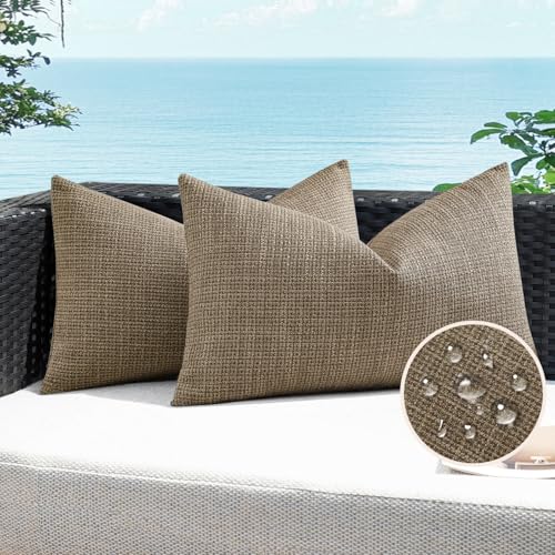 Artscope Outdoor Waterproof Throw Pillow Covers 12x20 Inch Decorative Linen Outdoor Pillows Cushion Case for Patio Couch S...