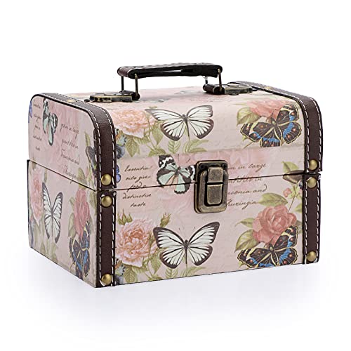 ELLDOO Butterfly Treasure Chest Box, Wooden + PU Leather Storage Decorative Box for Jewelry Trinkets, Keepsakes box for Gi...