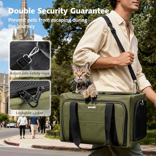 Pecute Cat Carrier Expandable, Stable Pet Carrier with 5mm Thick Steel Wire Frame, Dual-Side 200% Larger Space, Car Travel...