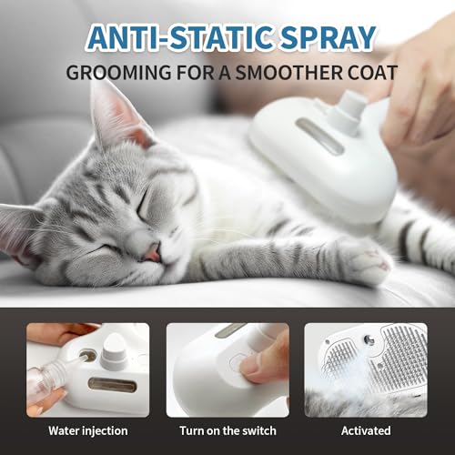 HeroKitty Dog Brush for Shedding, 3 in 1 Self Cleaning Steam Dog Brush - Anti-Static,Cat Steam Brush Removal Comb with Rel...