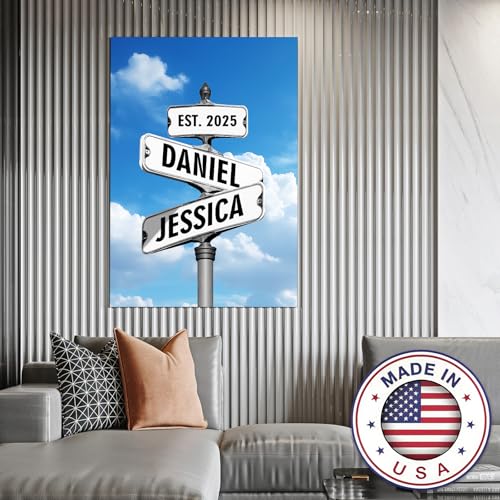 Custom Canvas Prints Crossroad Street Sign Valentines Day Gifts for Couples, Personalized Name & Date Vintage Street Sign ...