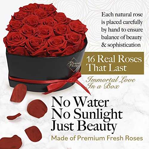 GLAMOUR BOUTIQUE 16 Flower Forever Heart Shape Box, Eternal Preserved Roses Gift for Her, Lasting Flowers, Romantic Floral...