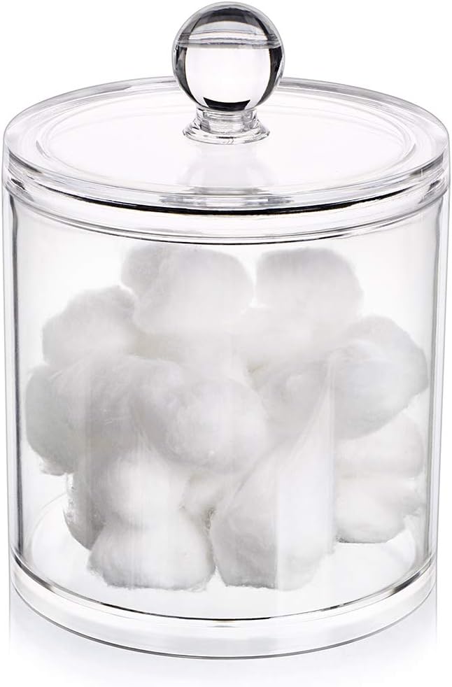Hipiwe Cotton Ball and Swab Organizer with Lid Apothecary Acrylic Jar Makeup Qtip Organizer Bathroom Storage Canister Jar ...