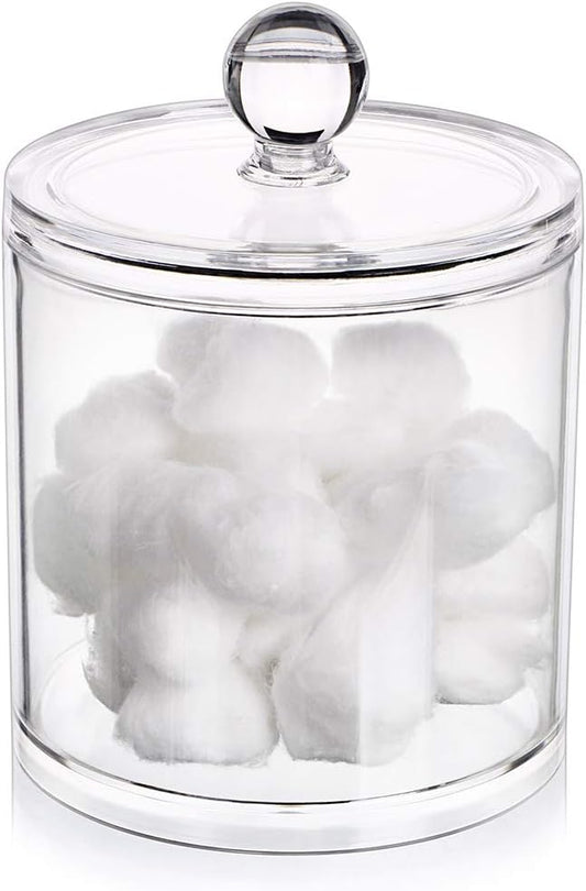 Hipiwe Cotton Ball and Swab Organizer with Lid Apothecary Acrylic Jar Makeup Qtip Organizer Bathroom Storage Canister Jar ...