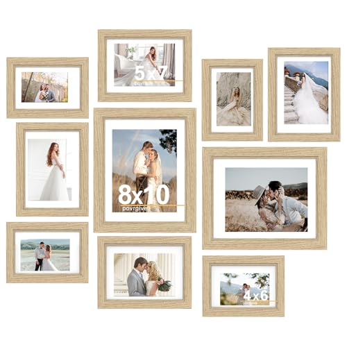 Povrgive Picture Frames, Made of Real Glass and Wooden Frame, Gallery Photo Frames Set of 10 for Collage Wall Decor, Multi...