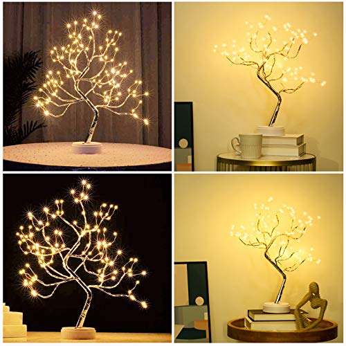 PXBNIUYA 108 LED Sparkly Fairy Tree Lamp, Warm White, Remote Control, USB/Battery, 8 Modes, DIY Bonsai Decor, Festival Dec...