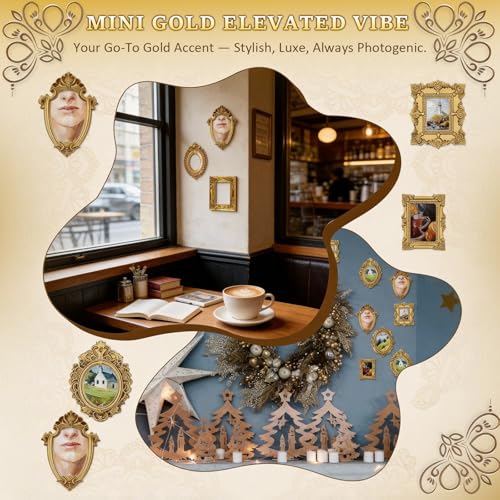 Hubaltuye 8 Pcs Mini Frames Mini Golden Frames, Small Photo Frames with Carved Edges Decorative Picture Frames for Wall Ha...
