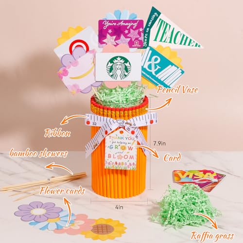 dzbGift Teacher Appreciation Gifts-Pencil-Shaped Flower Vase,Gift Card Holder,Pencil Holder,Teacher vase Gift for Back to ...