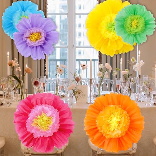 Giegxin 6 Pcs 31.5", 24" Colorful Giant Paper Flower Mexican Large Tissue Paper Flower for Wall Big Fiesta Crepe Floral De...