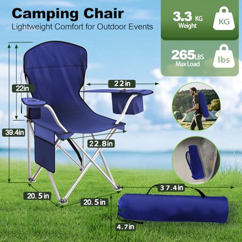VTOY Folding Camping Chairs Durable 600D Oxford, Portable Outdoor Chair with Cooler Pouch, Cup Holder & Storage Pocket for...