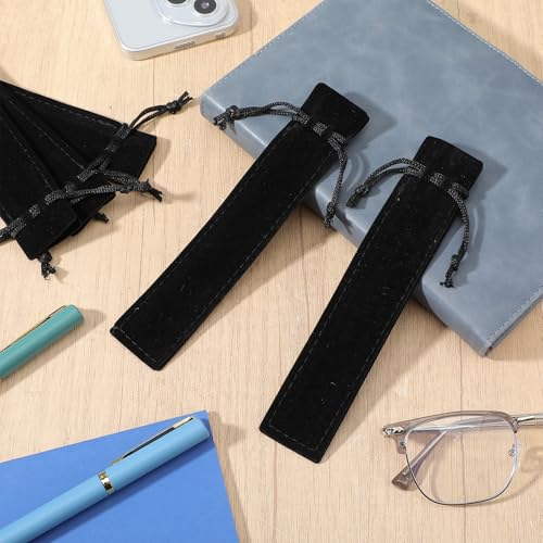 Zyghjort 20 PCS Velvet Pen Pouch with Drawstring, Black Drawstring Pen Sleeve Holder Soft Pens Bag Case Pencil Bag for Adu...