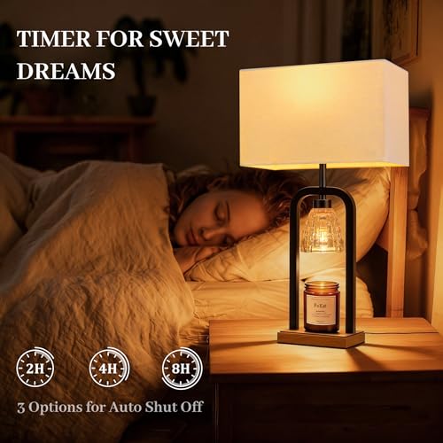 PoKat 21.5'' Lamp Candle Warmers Set of 2 Black, Farmhouse Candle Warming Lamps with Timer Dimmer & Wood-Like Base, Warmer...
