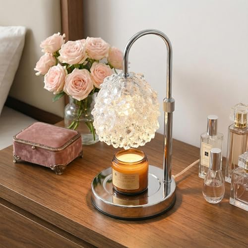 EMINLONA Candle Warmer Lamp with Timer & Dimmer, Adjustable Height Candle Lamp, Hand-Embedded Glass Crystal Lampshade, Val...