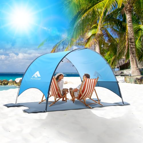 Flycoop 2026 Upgraded Beach Umbrella Canopy with UPF 50+ UV Protection – Portable Beach Tent for Sun, 360° Ventilation, 4 ...