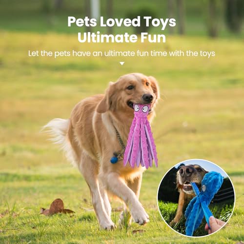 HGB Squeaky Dog Toys - Octopus No Stuffing Crinkle Plush Large Dog Toys to Keep Them Busy, Interactive Puppy Teething Chew...