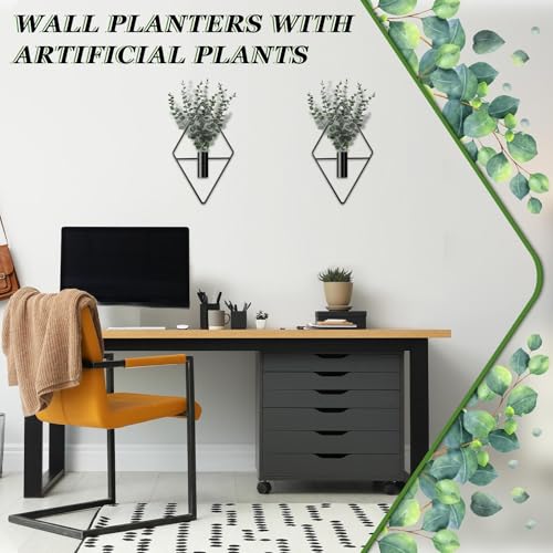 Jexine 4 Pcs Hanging Planters with Artificial Eucalyptus Metal Hanging Vase Indoor Plants Holder Modern Geometric Boho Bat...