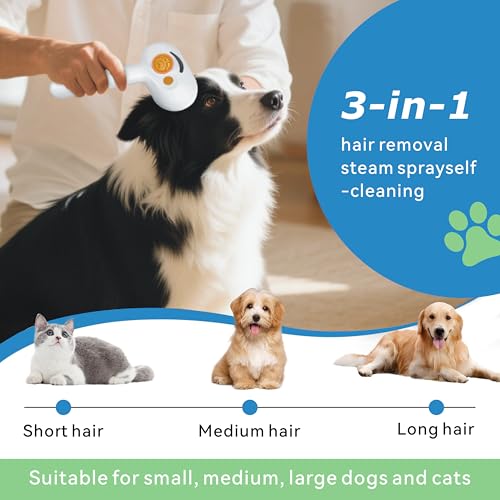 4-in-1 Pet Steam Brush for Dog & cat brush for shedding，Spray Hair Removal Comb with Waterless Shampoo–Self-Cleaning Pet G...