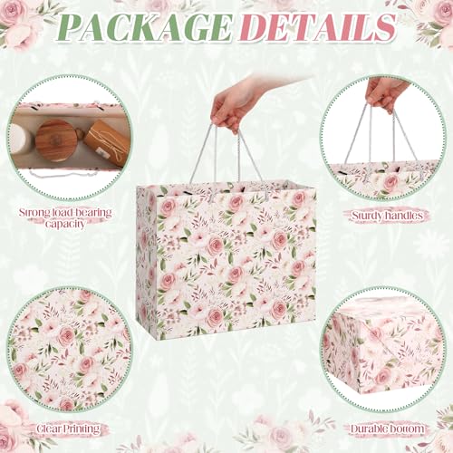 Silkfly 2 Pack Large Floral Gift Bags with Tissue Paper Ribbon Card & Envelope 13'' Flower Gift Bags for Woman Wedding Bri...