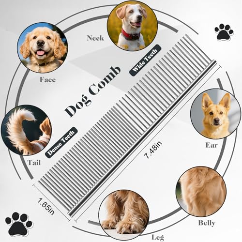 2PCS Slicker Brush for Dogs & Pet Comb,Professional Dog Grooming Brush (Goldendoodles,Poodles,Labradoodles) with Extra Lon...