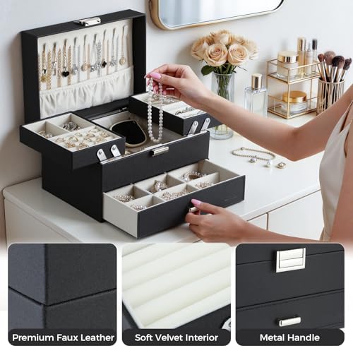 Dajasan Jewelry Organizer Box, Large Jewelry Boxes for Women Girls, Space-Saving 3 Layers Jewelry Storage Case with Drawe...