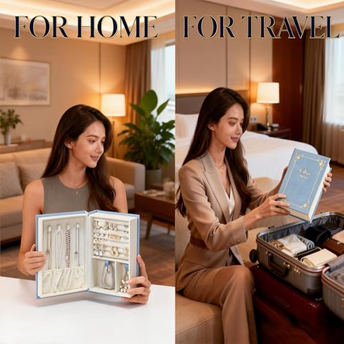 Misslanonly Jewelry Organizer Box Book, PU Leather Travel Jewelry Case with Magnetic Closure, Double-Sided Storage for Ear...