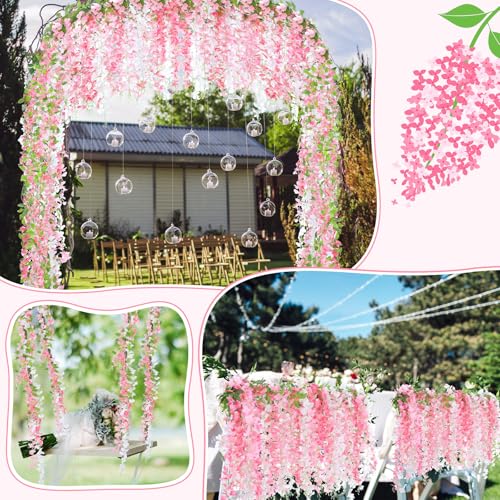 Thiccywoov 4pcs Wisteria Artificial Flowers Garland, 7.2Ft/Piece Wisteria Hanging Flowers Garland for Wedding Arch Decorat...