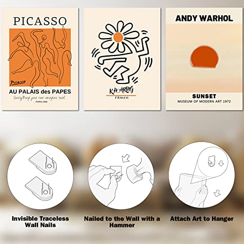 Abstract Wall Art Prints Set of 3, Framed Canvas Wall Art Geometric Line Sunset Artwork Paintings, Minimalist Wall Art for...