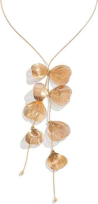 WCRAZYE Gold Flower Statement Floral Necklace Earring Sets for Women Fashion Petal Statement Necklace 14K Gold Plated Larg...