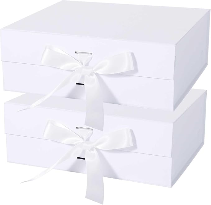 LFBOX White Gift Box with Ribbon Magnetic Lids 10.2x9x3.74 in, Christmas Gift Boxes Bridesmaid Groomsman Proposal Boxes, W...
