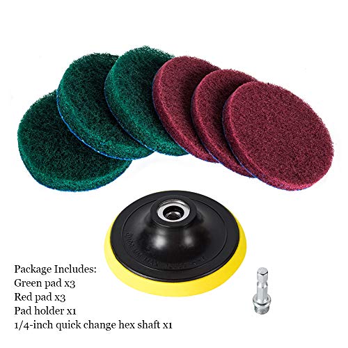 Kichwit 4 Inch Drill Power Brush Tile Scrubber Scouring Pads Cleaning Kit, Includes Attachment, Heavy Duty Household Clean...