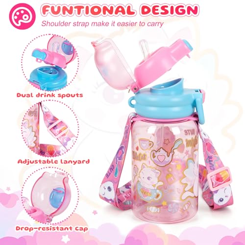 YOYTOO Kids Water Bottle with Pop-Open Straw & Spout 2-in-1 Lid, 20oz Leak-Proof Tritan Plastic BPA-Free Kids Cup with Str...
