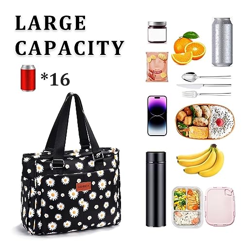 HSHRICH Large Floral Insulated Handbag for Women Work, 12L Leakproof Lunch Cooler Tote with Storage Pocket, Reusable for P...