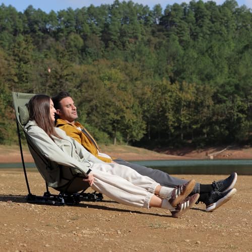 Wildhiker Compact High Back Camping Chair - Foldable with Dual Sitting Modes, Pillow, Arm Pads and Side Pockets - Lightwei...